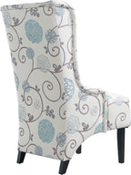Christopher Knight Home Micua Luxury Upholstered Dining Chair with Floral Fabric Accent, Dining Room Chair with High Wingback, Comfy Living Room Chair and Birch Wood Legs, Extra Seating, Beige + Black