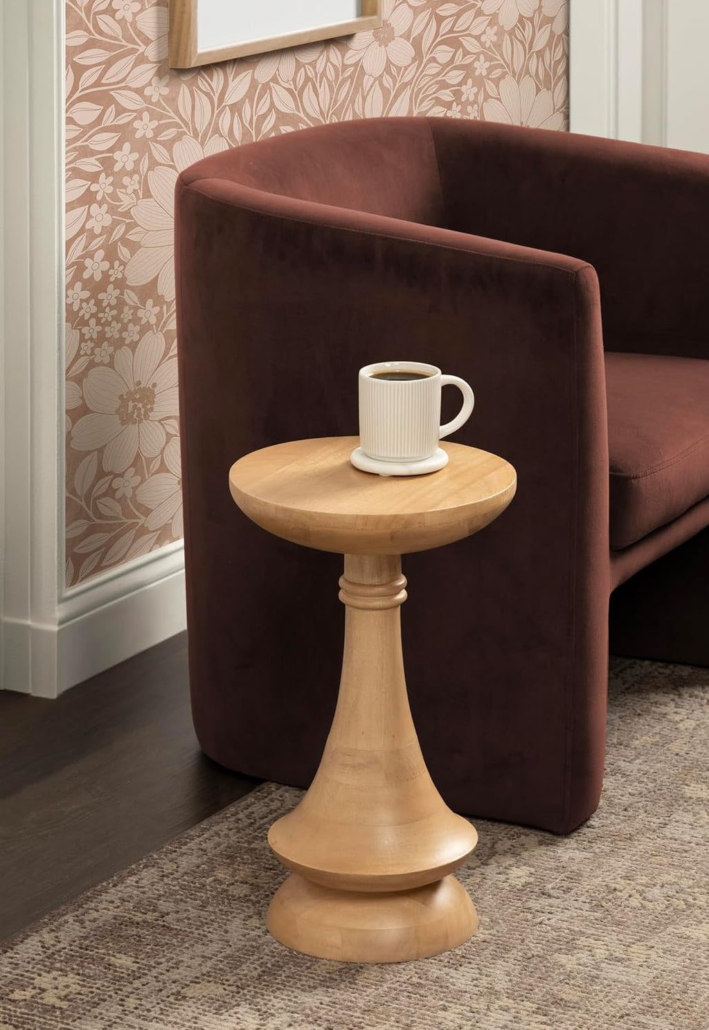 Kate and Laurel Gairola Transitional Wooden Round Side Table, 12 x 12 x 20, Natural, Mango Wood Pedestal Table for Use as Living Room End Table, Plant Stand, or Bedroom Nightstand