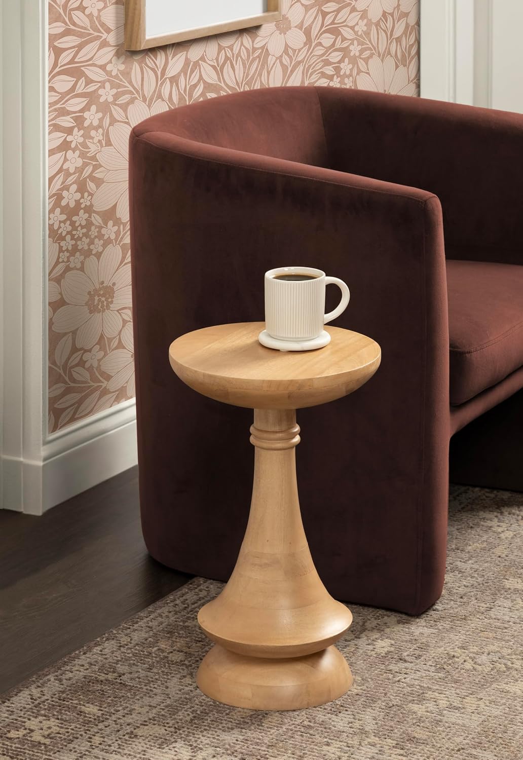 Kate and Laurel Gairola Transitional Wooden Round Side Table, 12 x 12 x 20, Natural, Mango Wood Pedestal Table for Use as Living Room End Table, Plant Stand, or Bedroom Nightstand