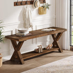 43.3" Solid Wood Bench, Farmhouse Wooden Entryway Bench with Storage Shelf, X-Shaped Leg Design, Entry Way Shoe Benches Seat for Hallway, Kitchen, Bedroom, Living Room