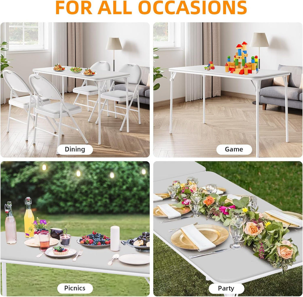 IDEALHOUSE 4 Feet Folding Table, Protable Foldable Card Table, Gray | Metal Legs Support, Upholstered PU Leather Tabletop, Heavy Duty, No Assembly Required, Perfet for Indoor and Outdoor