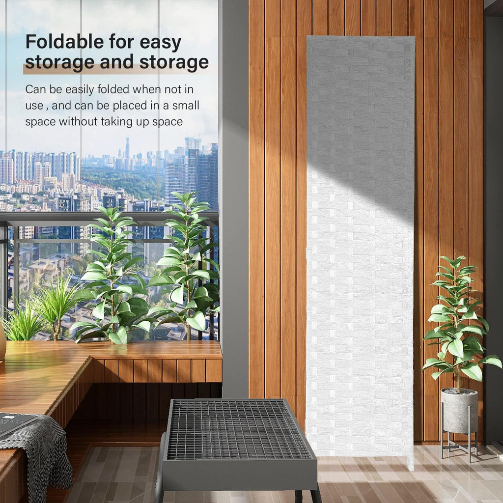 6ft Room Divider, 4 Panel Folding Privacy Screen with Hand-Woven Opaque Design, Extra Stable Wood Partition Wall, Freestanding Portable Separator for Home Office (White, 4 Panels)