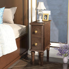 Solid Wood End Table, Walnut Narrow Side Table with Drawers, Small Nightstand Skiny Beside Table for Small Space, Living Room, Bedroom, 8" Width