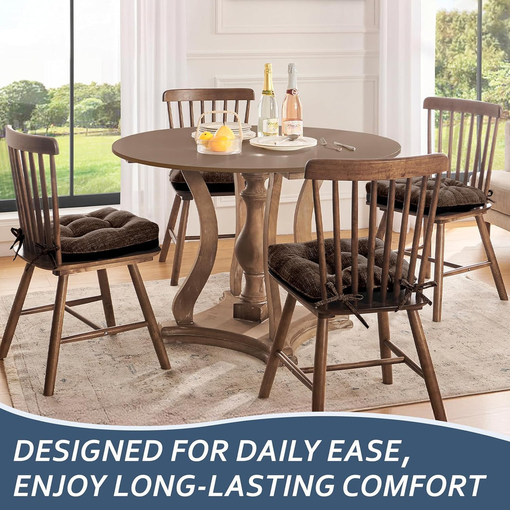 Basic Beyond Chair Cushions for Dining Chairs 6 Pack, Kitchen Chair Cushion with Ties and Non Slip Backing, 15.5 x 15.5 inches Tufted Chair Pads for Dining Chairs, Brown