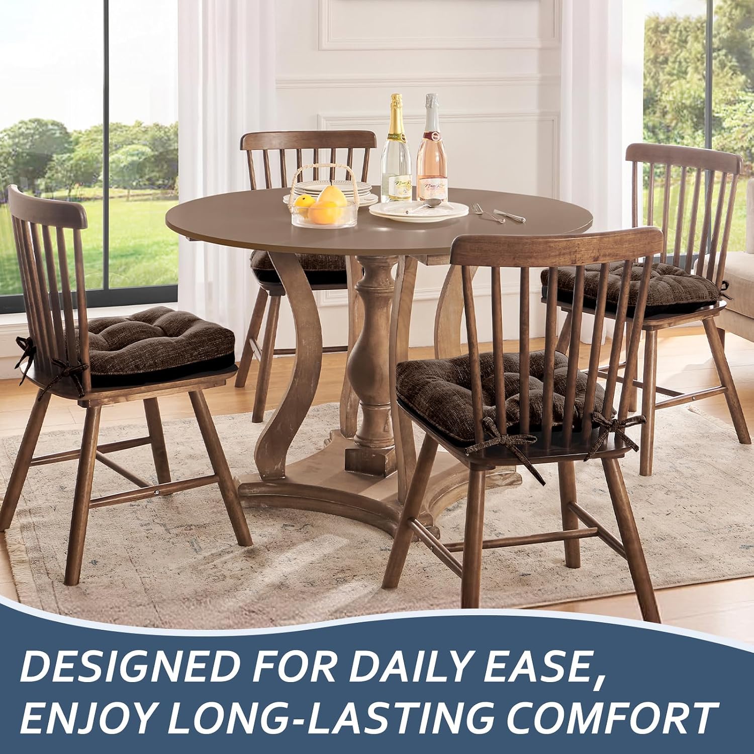 Basic Beyond Chair Cushions for Dining Chairs 6 Pack, Kitchen Chair Cushion with Ties and Non Slip Backing, 15.5 x 15.5 inches Tufted Chair Pads for Dining Chairs, Brown