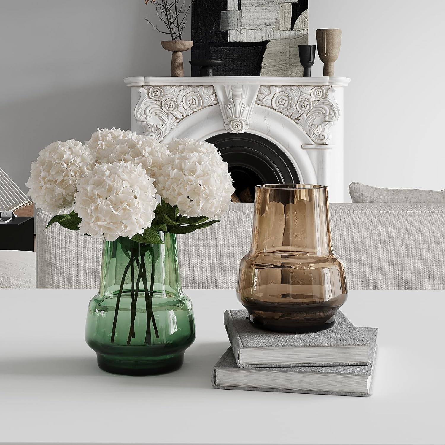 Relexome Amber Glass Vase Bud Flower Vase with Modern Design, Brown Wide Mouth Decorative Vase Gift for Home Decor, Living Room, Dining Table, Entryway, Shelf, Wedding, Office, 7.3 Inch (Amber)