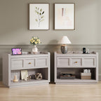 Night Stand Set of 2 with Charging, 31" Farmhouse Nightstands with Drawer Storage Large Modern King Size Bed Side Table for Bedroom Living Room Sofa Office, Grey