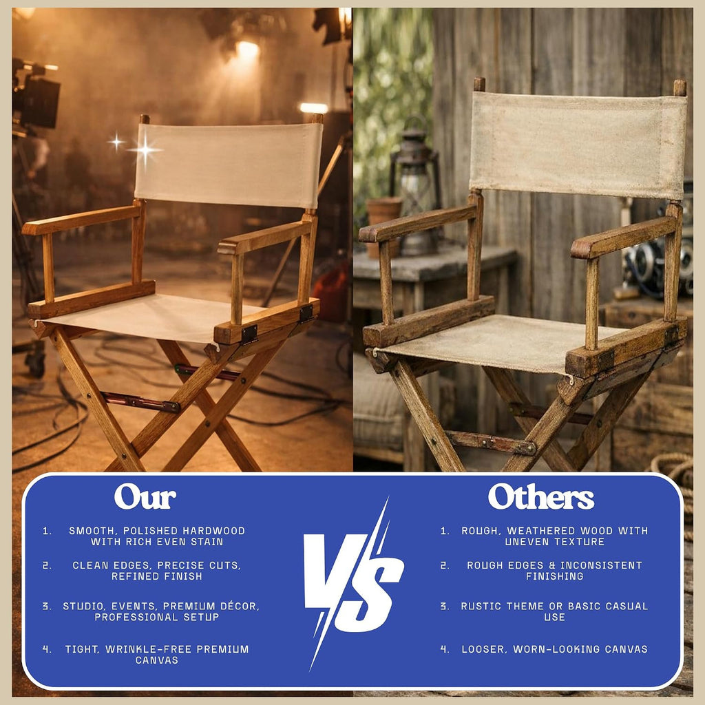 18-inch Folding Directors Chair Solid Wood Wheat Canvas Built in Armrests Portable Lightweight Natural Finish Space Saving Design for Indoor Outdoor Camping Events Home Office and Patio Use