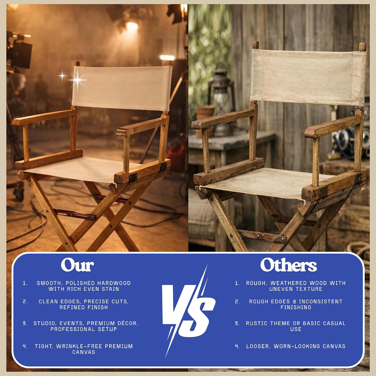 18-inch Folding Directors Chair Solid Wood Wheat Canvas Built in Armrests Portable Lightweight Natural Finish Space Saving Design for Indoor Outdoor Camping Events Home Office and Patio Use