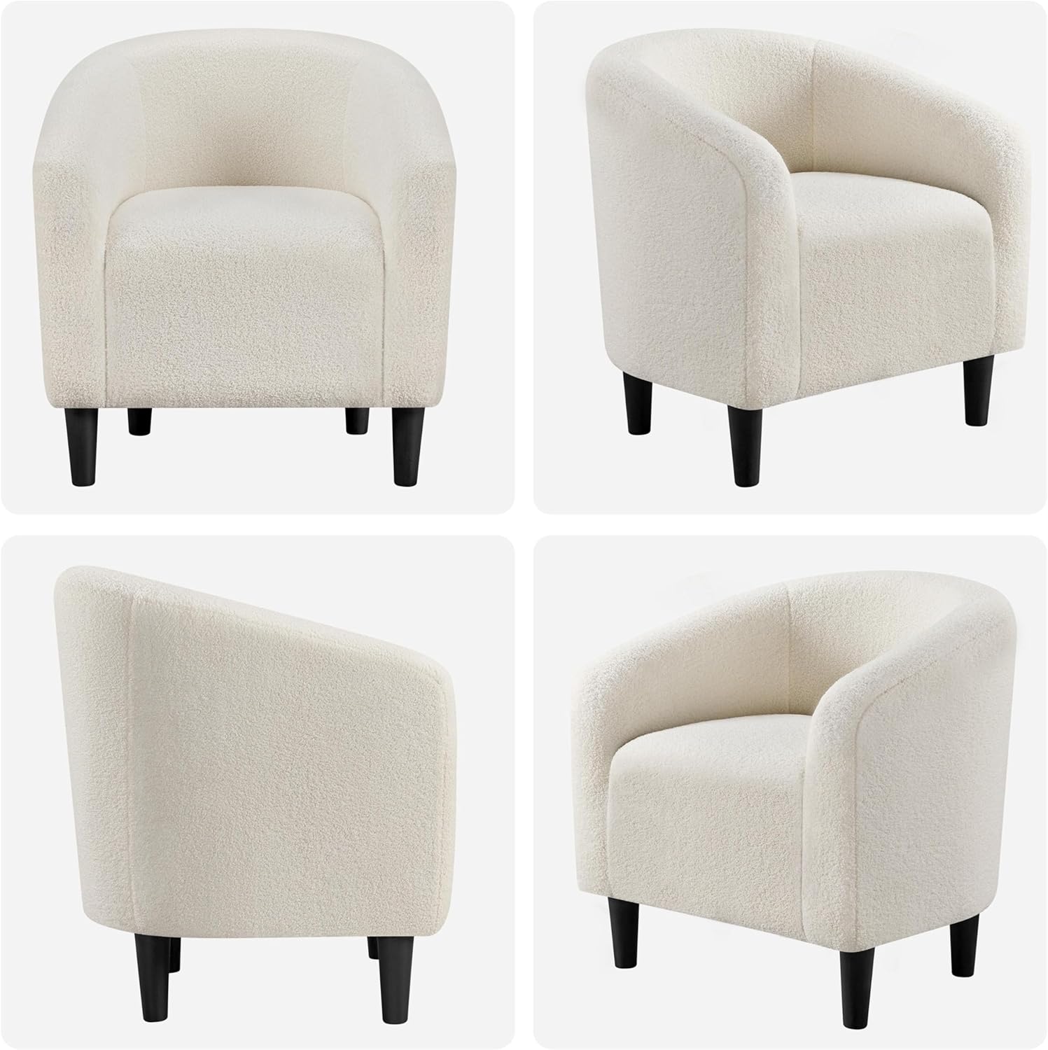 Yaheetech Accent Barrel Chair, Boucle Fabric Club Chair, Furry Sherpa Elegant Armchair with Cozy Soft Padded, Suitable for Living Room Bedroom Reception Room Office, Ivory