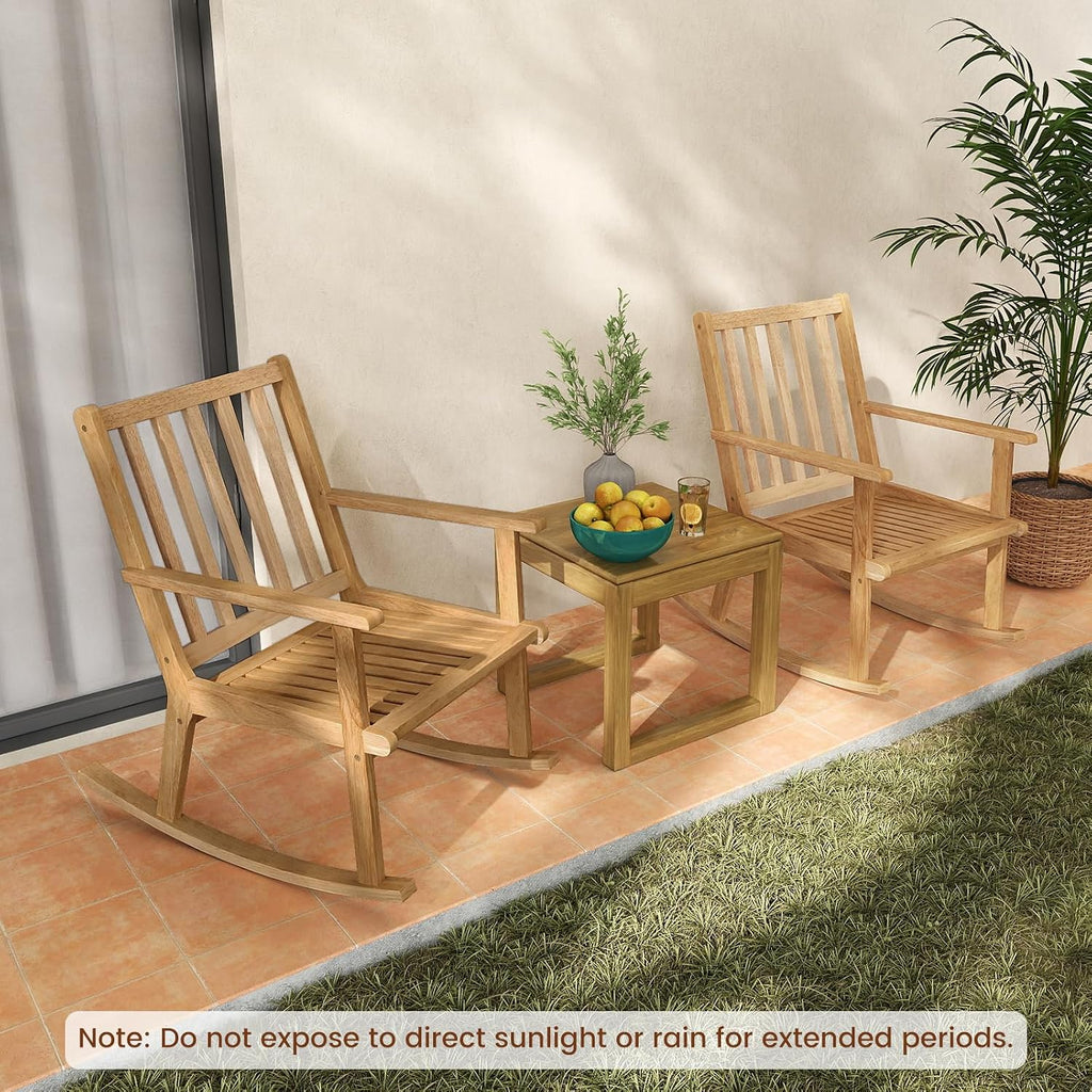GOFLAME Wooden Rocking Chair, Accent Rocker Chair with Rustic Rubber Wood Frame, Removable Cushion and Ergonomic Slatted Backrest, Indoor Armchair for Nursery, Living Room, Bedroom