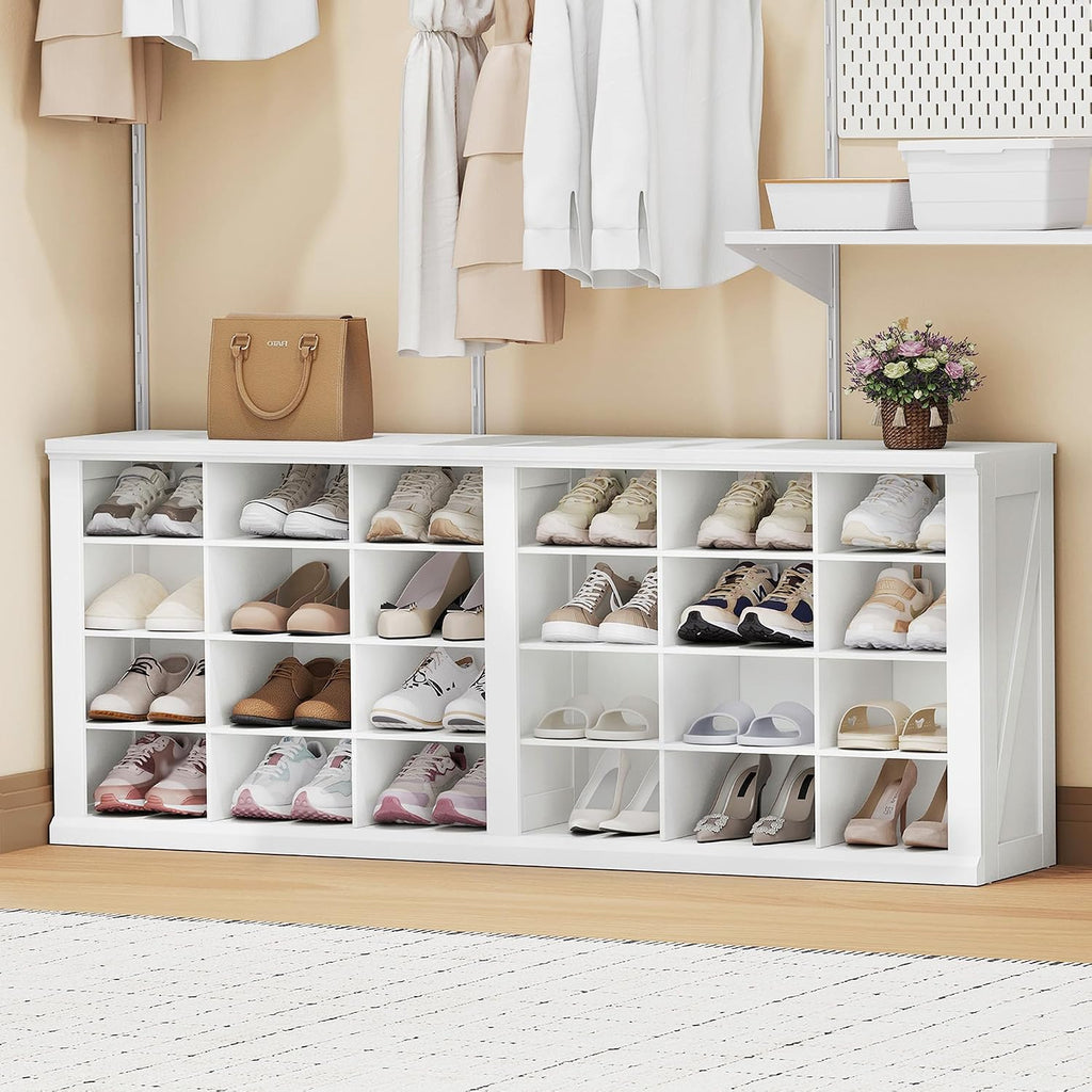 Hzuaneri Farmhouse Shoe Storage Bench, Entryway Shoe Cubby Bench, Widened Wooden Shoes Cubbies with Compartments, Shoes Rack Benchs for Cloakroom, Living Room, White SB52503X