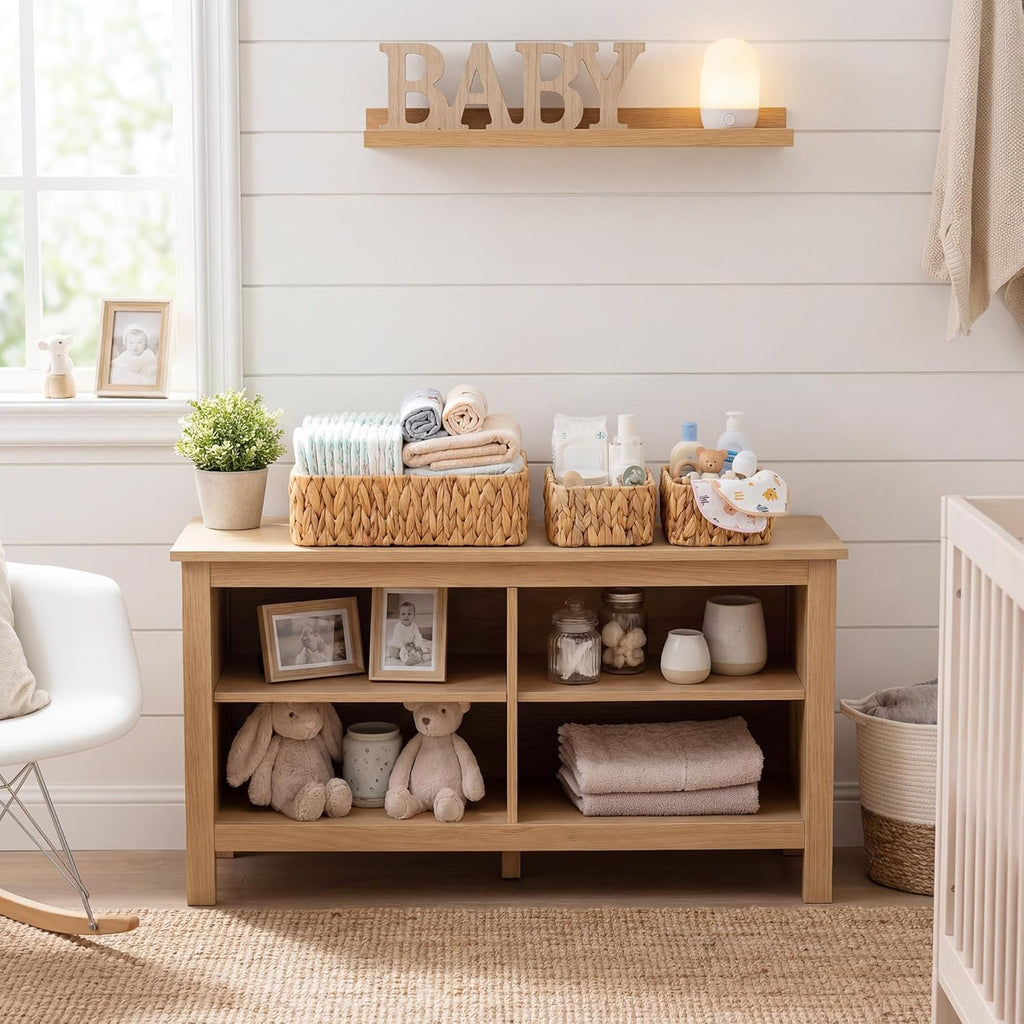 GRANNY SAYS Small Wicker Baskets for Shelves 3 Pack, Wicker Storage Baskets with Handles, Water Hyacinth Woven Basket for Organizing Counter, Toilet, Pantry, Living Room Storage