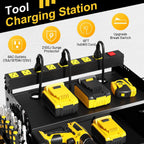 Power Tool Organizer Wall Mount with Charging Station & 8 Outlet,3 Layer Heavy Duty Metal Rack Loads 200lbs for Garage Organization,4 Cordless Drill Holders,Day Gift for Men,Glossy Black