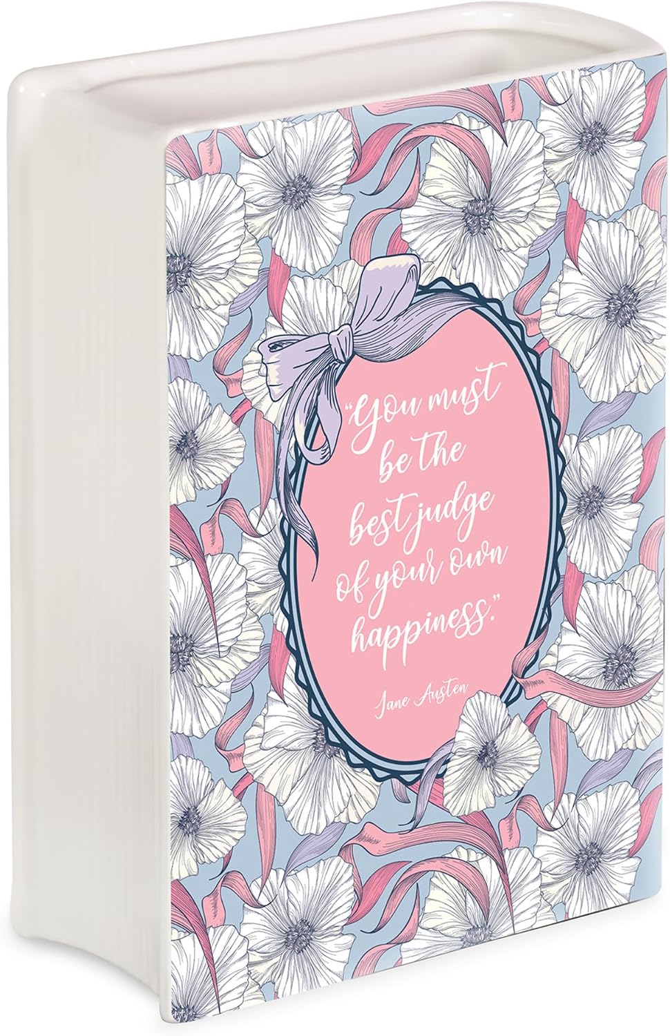 Steel Mill & Co Original Book-Shaped Decorative Vase, Ceramic Vases for Home Decor, Cute Bookshelf Decor, Unique Vase for Book Lovers (Small - Emma)