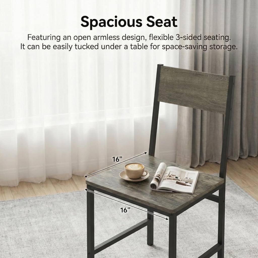 POWERSTONE Industrial Dining Chairs Set of 4, Wooden Kitchen Chairs with Slanted Backrests & Metal Legs, 330lb Capacity, Easy to Assemble, Farmhouse Dinner Seats for Living Room, Restaurant, Oak Grey