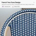 PURPLE LEAF Patio French Counter Height Stool Set of 2 Outdoor Backrest Barstools Aluminum Frame in Champagne Finish Woven Rattan for Indoor Kitchen Garden Balcony Restaurant Navy Blue