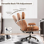 HOOOWOOO Ergonomic Office Chair,Mid Century Modern Computer Desk Chair,Comfy Executive Chair with Extra Wide Tufted Cloudy Seat Lumbar Support High Reclining Back,Suede Leather Cognac Brown