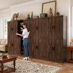 Unikito 71" Tall Kitchen Pantry Cabinet with Farmhouse Barn Doors and Storage Drawer, 8 Adjustable Shelves, Freestanding Cupboard for Dining Room, Living Room, Utility Room, Weathered Brown 2 Pack