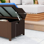 30×30×30inch Durable Premium Outdoor Wicker Storage Bench with Large Compartment Storage and Plush Blue Cushion, Easy to Maintain