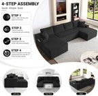 ivoros 125" Cloud Couch Sectional, Modular Sofa with Cup Holder and Storage Pocket, Corduroy U Shaped Boneless Sofas, Couch in a Box, No Assembly Required, Black Couches for Living Room