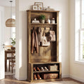 Tribesigns Hall Tree with Bench and Shoe Storage, 70.89" Tall Hall Tree with Coat Hooks, Open Shoe Shelves and Top Display Shelf, Entryway Coat Rack for Mudroom, Hallway, Bedroom, Rustic Brown