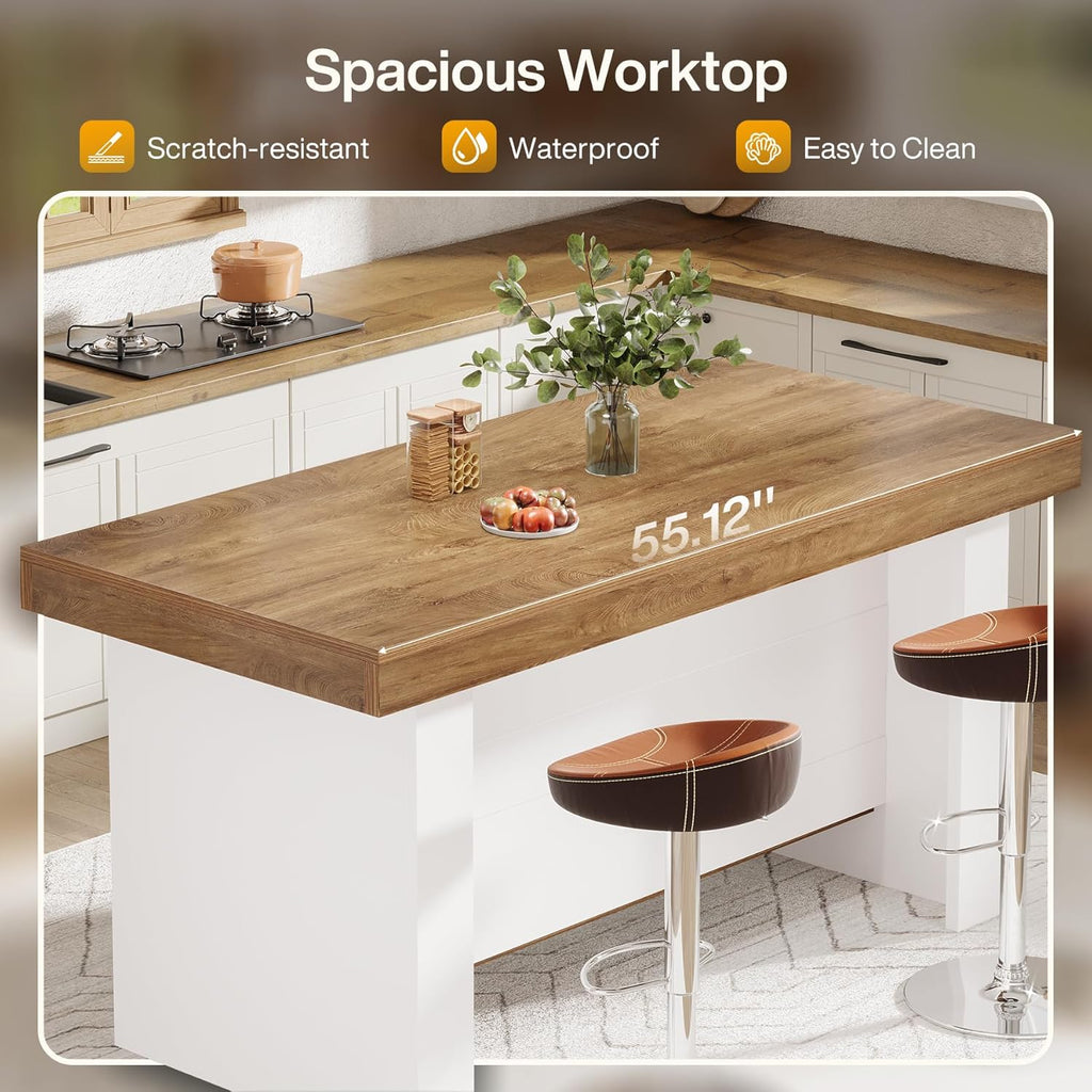Tribesigns 55-Inch Kitchen Island with Storage, Farmhouse Center Island Table for Kitchen, Dining Room, Living Room (1, Brown and White)
