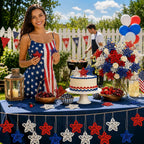 MEMOVAN 4th of July Patriotic Star Rattan Decoration 18Pcs Red Blue White Stars Patriotic Wicker Ornament Patriotic Star Vase Fillers for 4th of July Independence Day Craft DIY Bowl Filler Table Decor