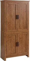 HOMCOM 64" Kitchen Pantry Cabinet, Freestanding Storage Cabinet with 4 Doors and 3 Adjustable Shelves for Dining Room, Oak