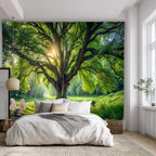 SparkLia Green Forest Tapestry - Nature Sunlight Streaming Through Trees Aesthetic Wall Art, Landscape Scenery Wall Hanging Tapestries for Bedroom, Living Room, Dorm, Home Decor - 59.1" x 80"