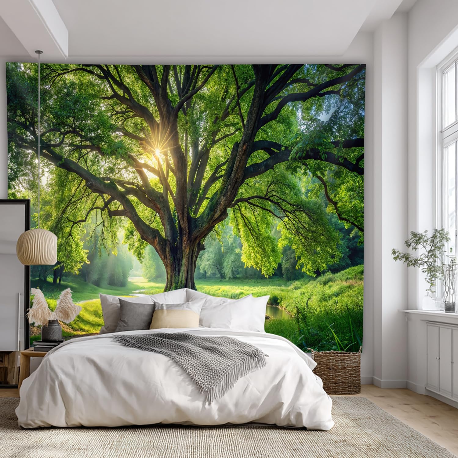 SparkLia Green Forest Tapestry - Nature Sunlight Streaming Through Trees Aesthetic Wall Art, Landscape Scenery Wall Hanging Tapestries for Bedroom, Living Room, Dorm, Home Decor - 59.1" x 80"