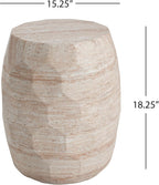 Lightweight Concrete Side Table with Travertine Finish - 15.25" Indoor Outdoor Accent Table Beige End Table for Patio Living Room Bedroom