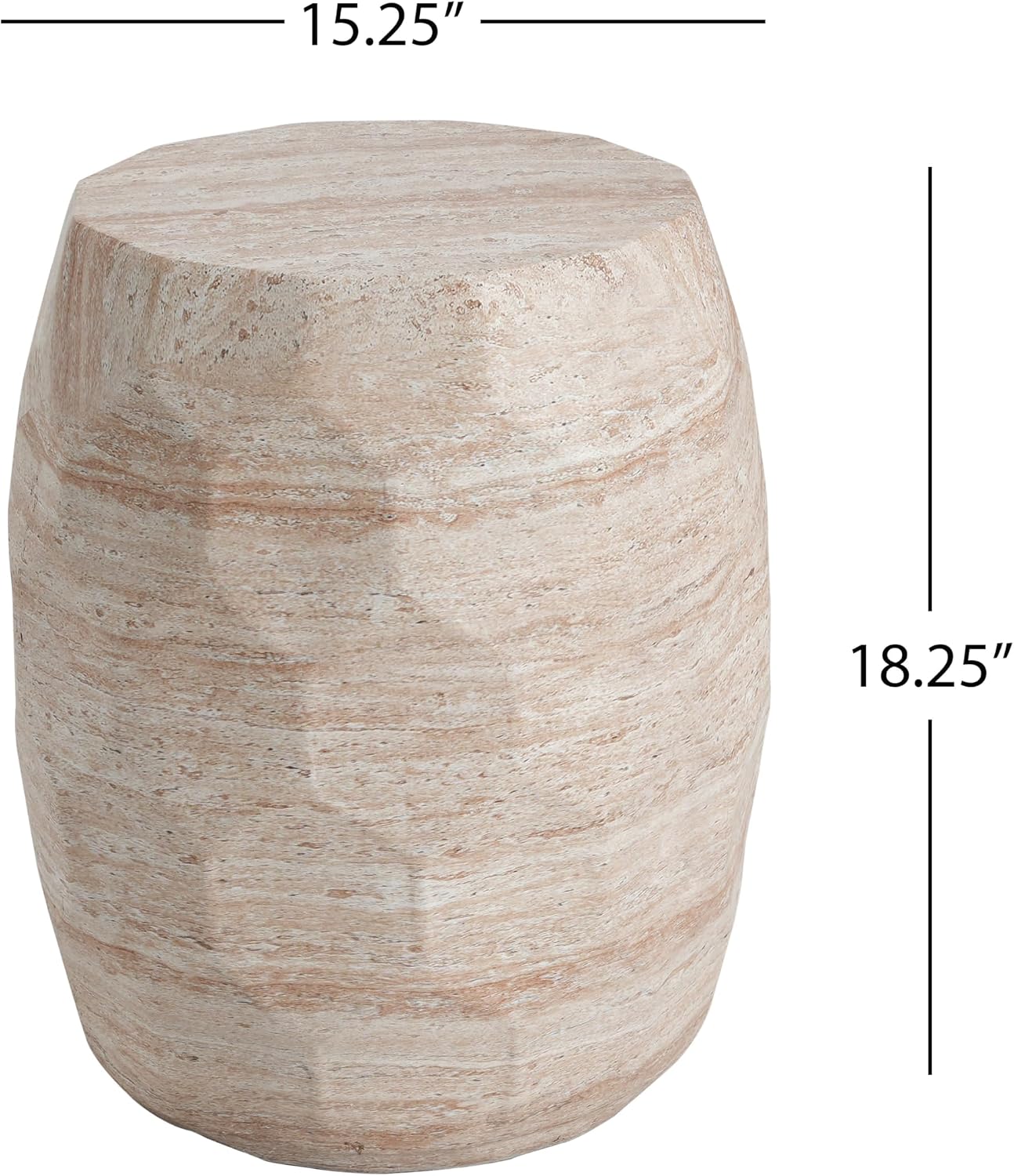 Lightweight Concrete Side Table with Travertine Finish - 15.25" Indoor Outdoor Accent Table Beige End Table for Patio Living Room Bedroom
