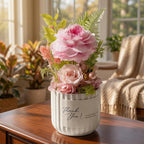Preserved Real Pink Roses in Ceramic Vase, 7.8" H x 2.6" W, Hand-Arranged, Lasts 1-3 Years, No Water, Home Decor, Birthday Gift for Mom or Wife