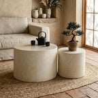 Nesting Round Coffee Table Set of 2, Accent End Table for Small Spaces, Morden Drum Side Table, Wooden Circle Center Table for Living Room, Fully Assembled - Faux Marble