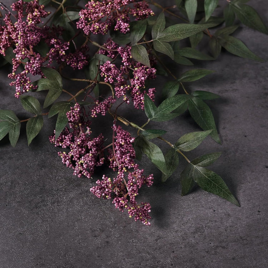 Juxdp 36" Artificial Nandina Berry Stem for Vase - 2 Pcs Realistic Faux Berry Spray, Fake Plant Branches with Stems for DIY Bouquet, Shower, Mantel, Home Decor (Dusty Plum)