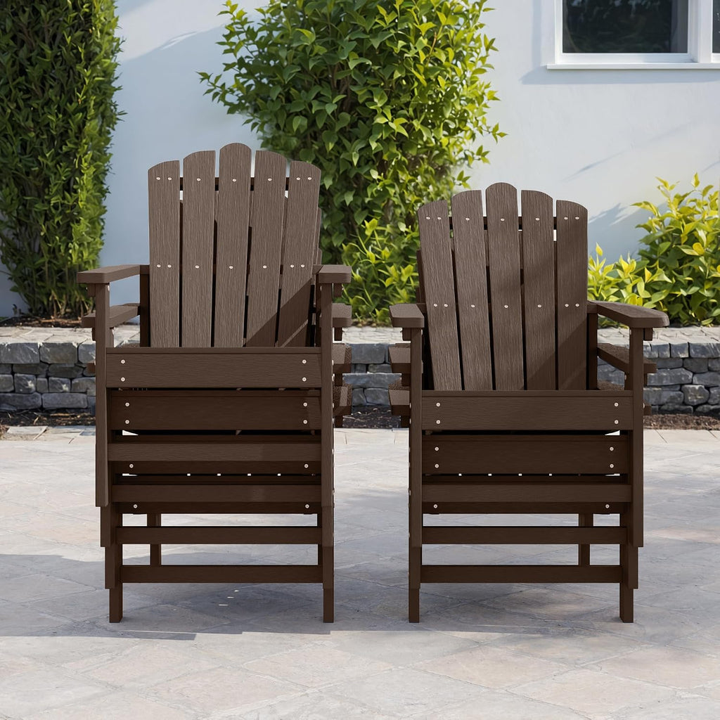 Stackable Adirondack Chairs Set of 2, Weather-Resistant Outdoor Patio Seating, Low Maintenance Poly Lumber Chairs for Porch, Deck, Garden, Fire Pit (Brown)