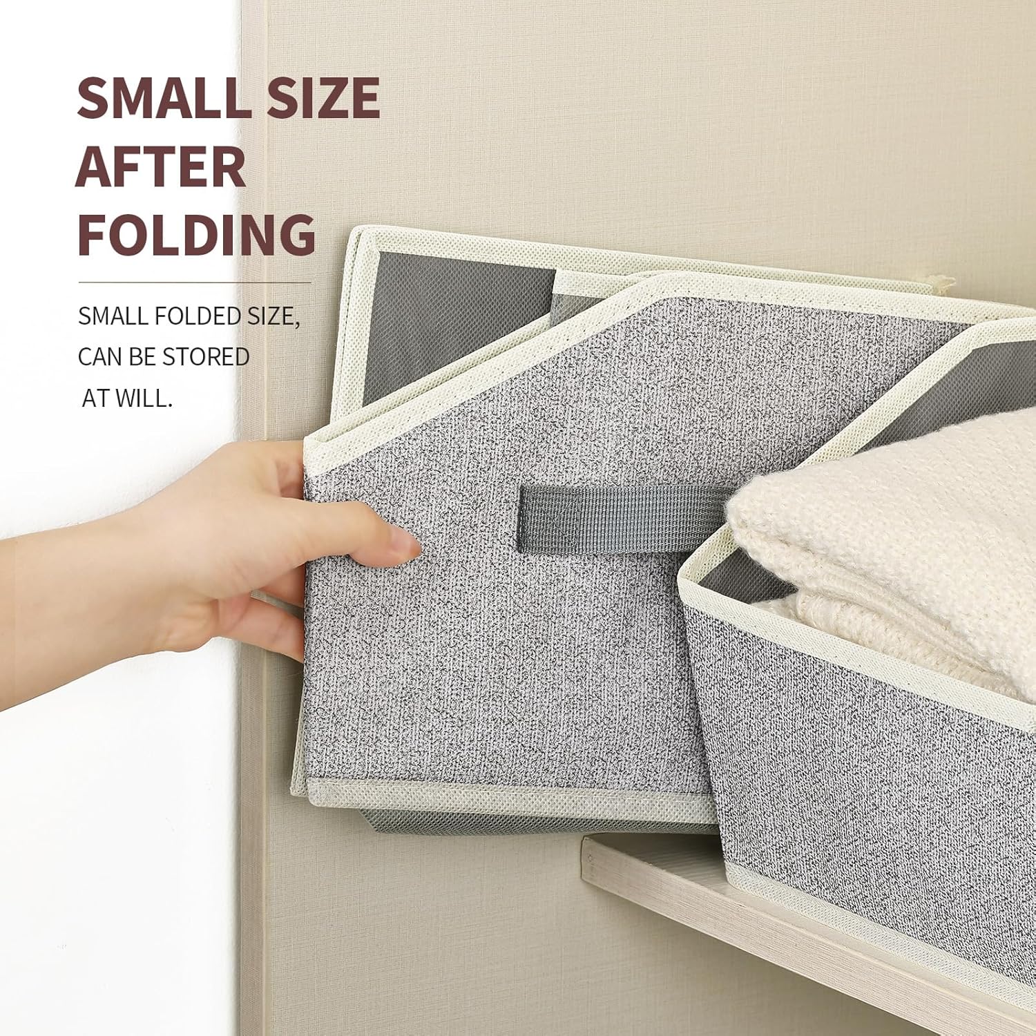 Homsorout Closet Organizers Bins 6 Packs - Large Closet Shelf Organizer with Handles, Fabric Trapezoid Storage Bins, Collapsible Storage Cubes for Clothes, Towels, Light Gray