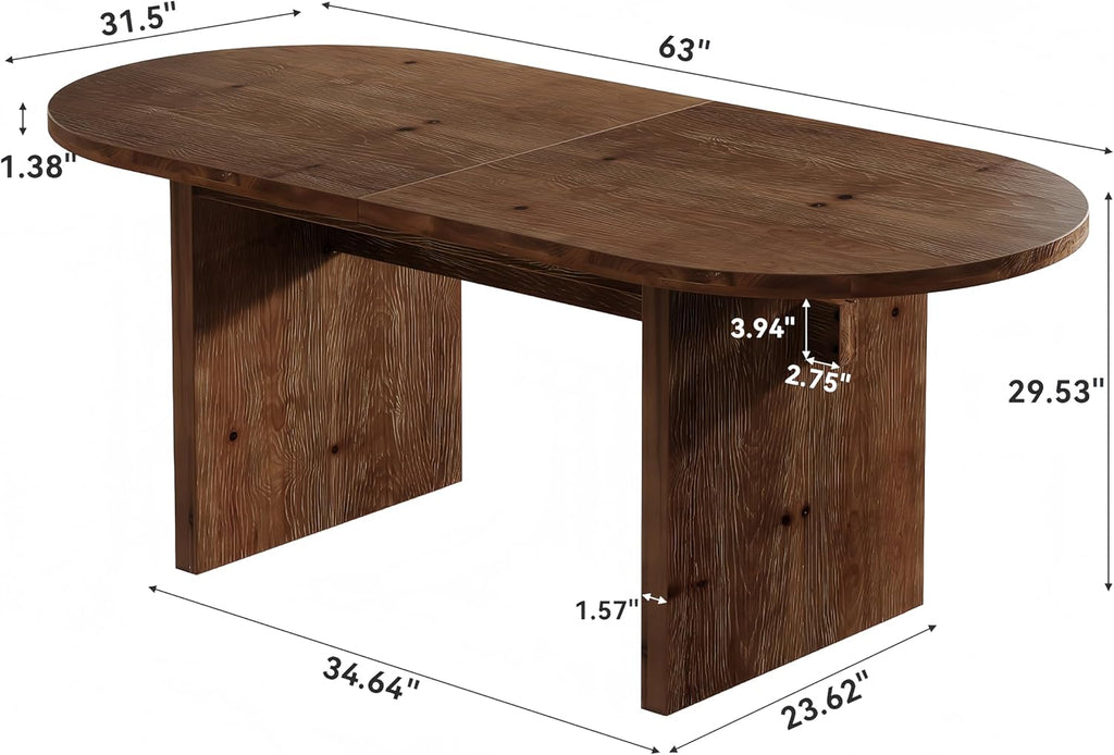 Tribesigns 63-Inch Oval Dining Table, Farmhouse Solid Wood Kitchen Table for 4-6, Large Dinner Furniture with Double Pedestal for Dining Room