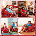 Boao 30'' Large Spider Kids Bean Bag Chairs Cover (No Filling) Washable Stuffed Animal Storage Beanbag Chair for Kids Canvas Bean Bag Cover with Zipper for Boys Organizing Plush Toys Textile Sack