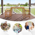 Tangkula Outdoor Acacia Wood Bar Table, 45” Rectangular Bar Height Farmhouse Rustic Dining Table with Slatted Tabletop, for Patio Porch Garden Deck, Teak Finish