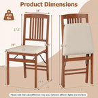 COSTWAY Solid Wood Folding Dining Chairs Set of 2 with Padded Seat, Walnut | 400 LBS Load Bearing, No Assembly Needed, Fabric Seat and Slatted Back, Vintage Foldable Chairs for Kitchen & Apartment
