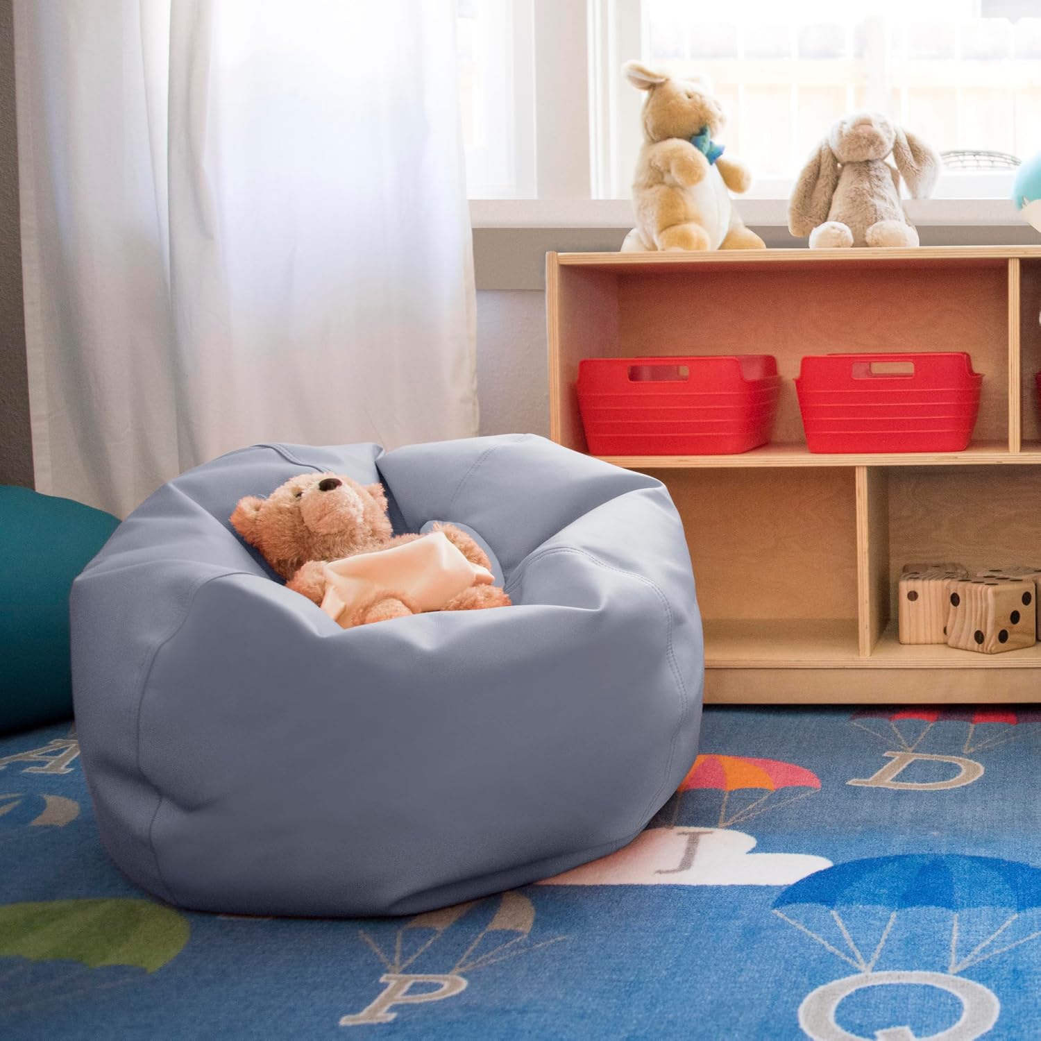 FDP SoftScape Classic 26" Junior Bean Bag Chair, Furniture for Kids, Perfect for Reading, Playing Video Games or Relaxing, Alternative Seating for Classrooms, Daycares, Libraries or Home - Gray