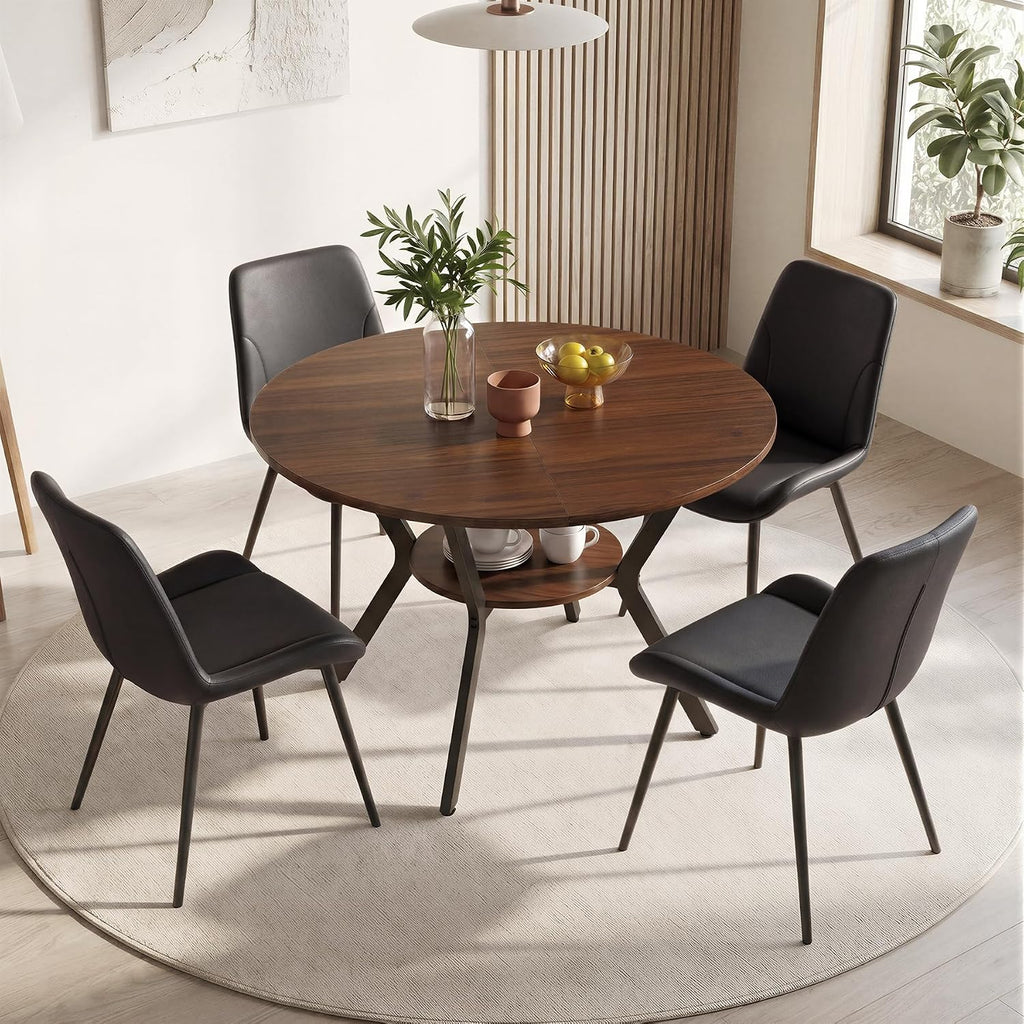 Miereirl 42.13" 5-Piece Round Dining Table Set for 4, Kitchen Table Set with 4 Upholstered Chairs and Storage Shelf, Dining Room Furniture Set for Apartment, Small Spaces