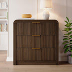 31.5" Wide Oversized Fluted Nightstand, Curved Profile Design, Modern Beside Table with 3 Large Storage Drawers, End Table for Bedroom (Walnut) | Modern Beside Table with Curved Profile Design, End Table for Bedroom