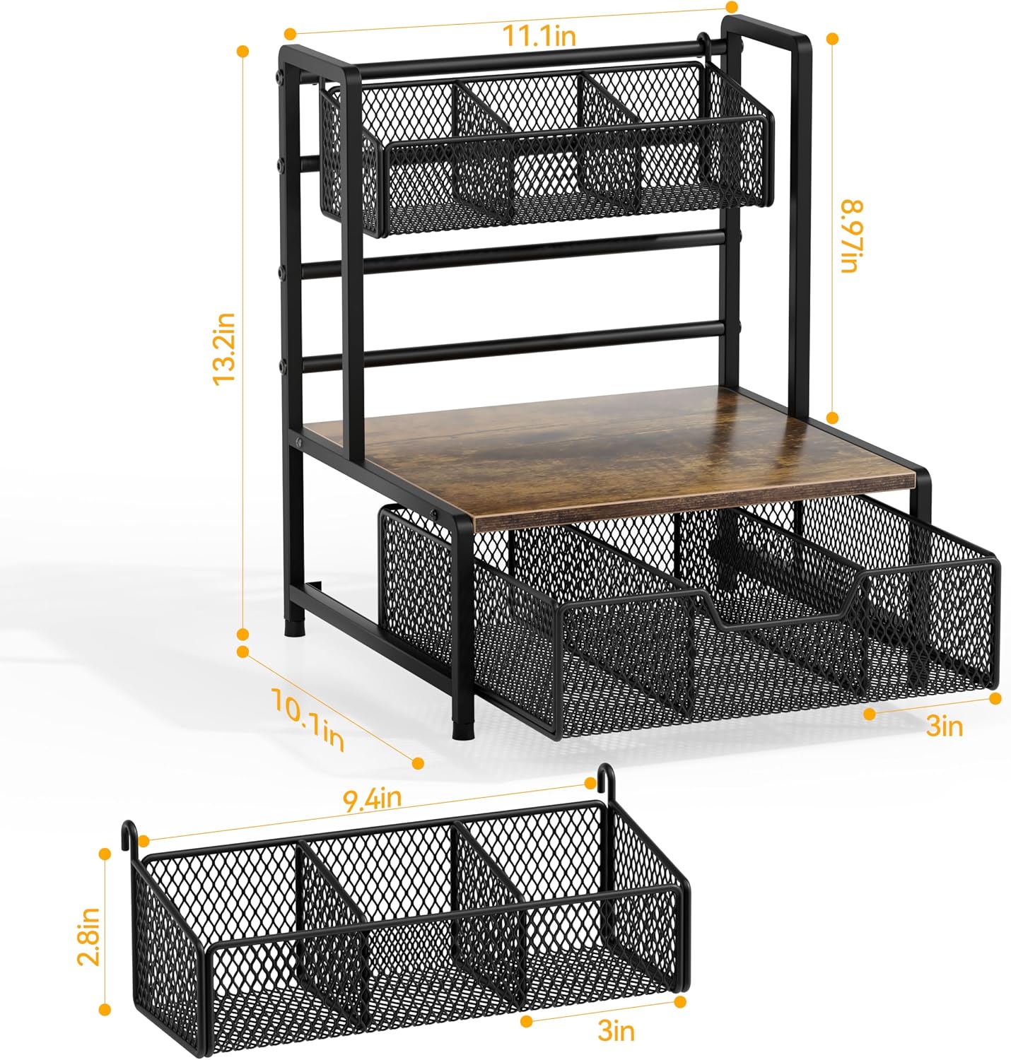 Tea Bag Organizer, 3 Tier Tea Bag Holder with Drawer, Tea Storage Chest for Countertop