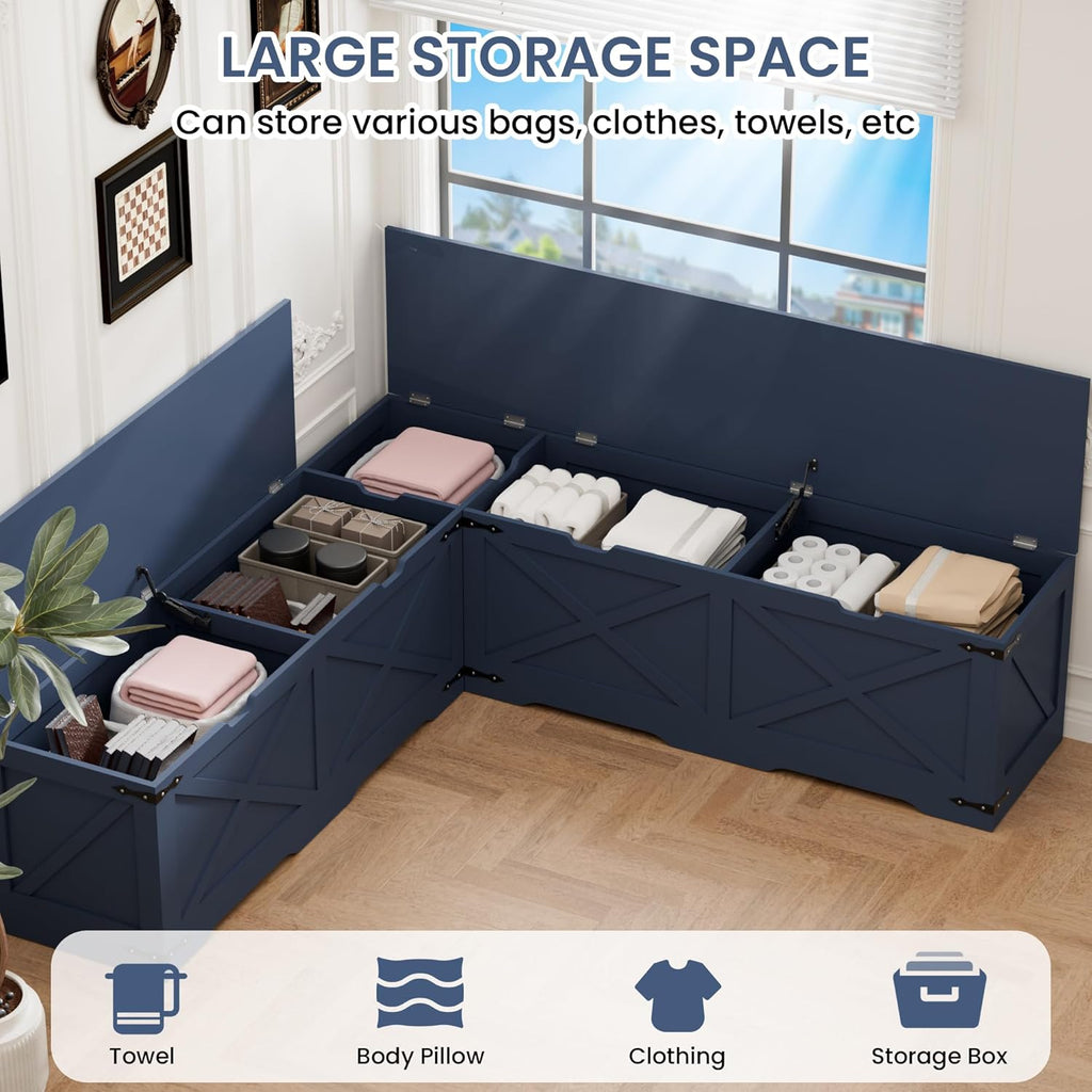 L Shape Storage Bench, Backless Farmhouse Kitchen Breakfast Nook Bench, Corner Bench with Storage for Dining Room, Entryway, Cloakroom