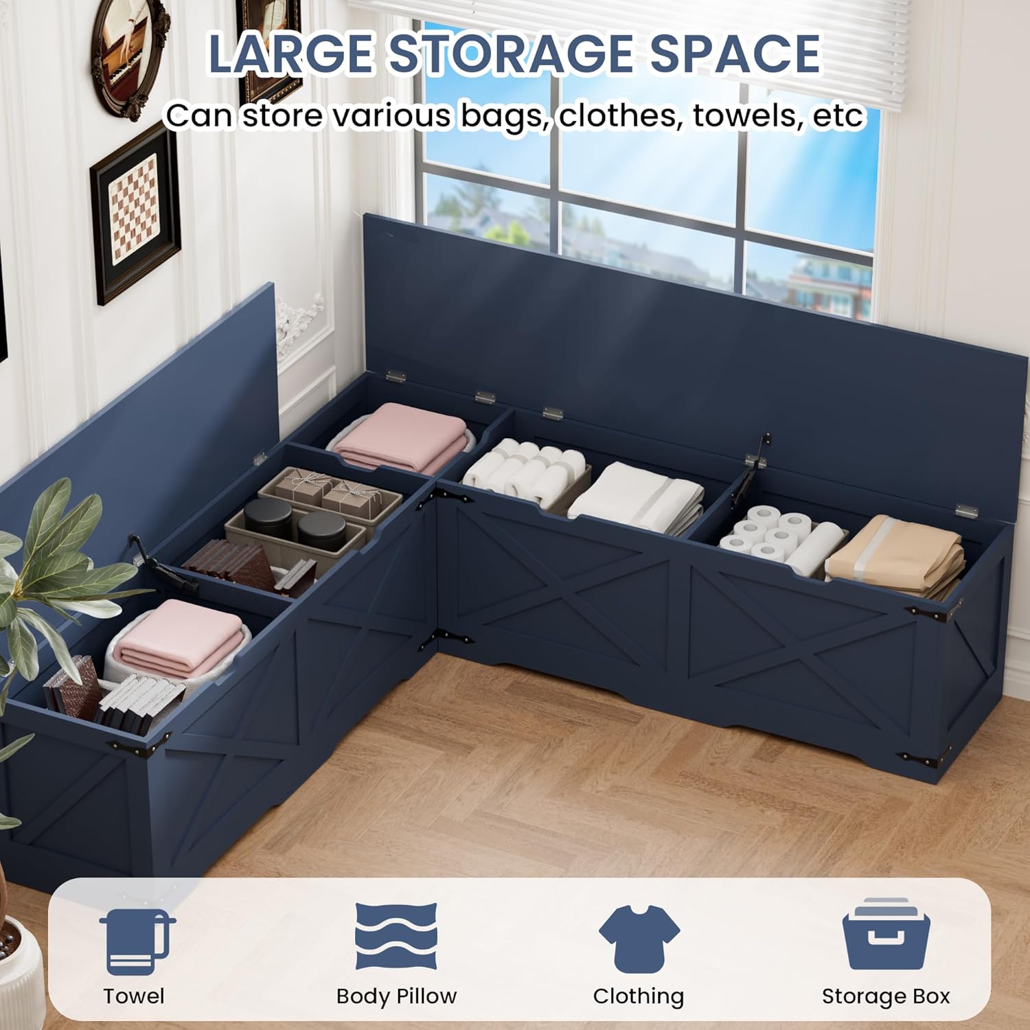 L Shape Storage Bench, Backless Farmhouse Kitchen Breakfast Nook Bench, Corner Bench with Storage for Dining Room, Entryway, Cloakroom