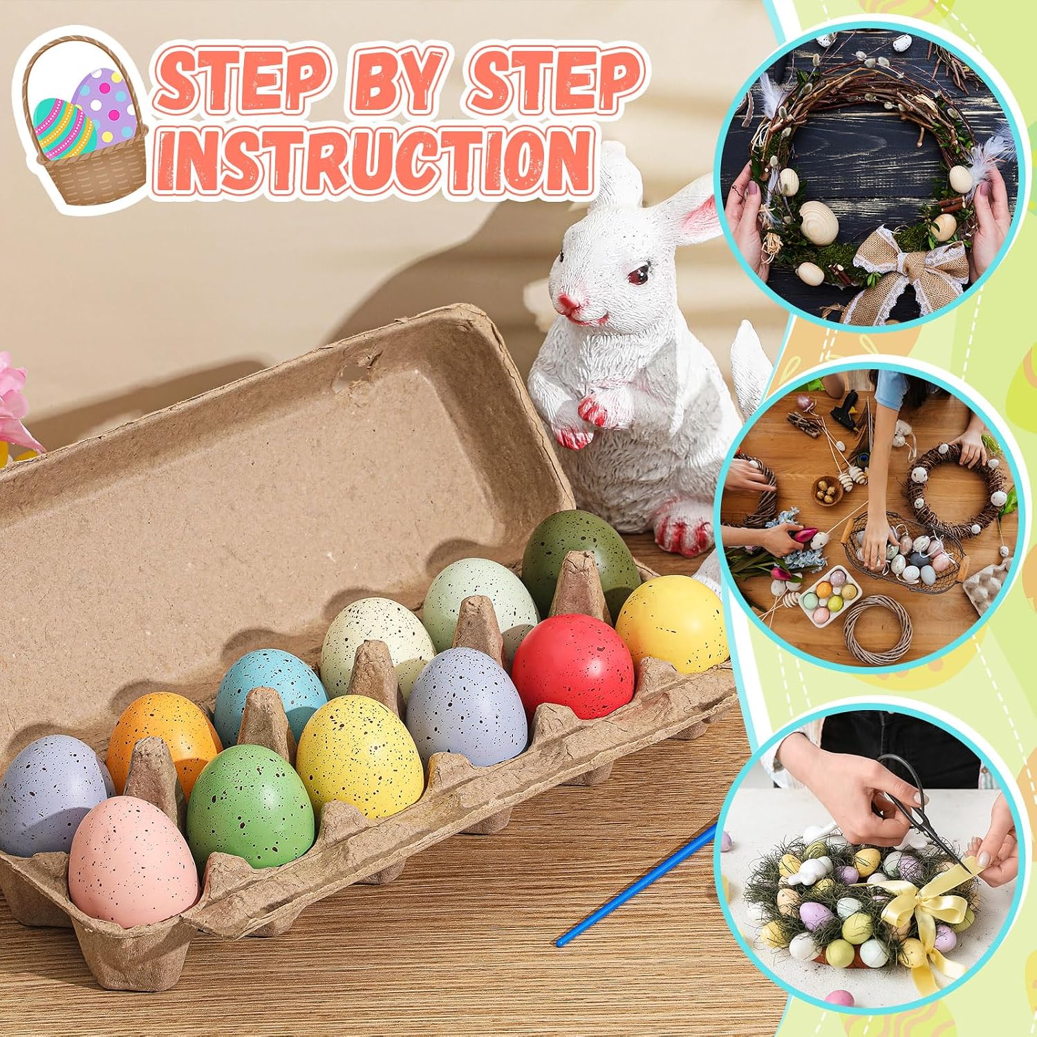 MiniInflat 12 Pcs Foam Speckled Easter Eggs 2.4 Inch Colorful Fake Pastel Eggs Bowl with Carton and Vase Filler for DIY Spring Party Home Table Easter Mantel Decor (Multicolor)