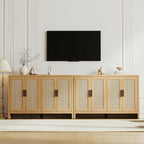 Mericonia Rattan Buffet Cabinet with Storage, Sideboard Cabinet with Doors and Adjustable Shelves, Farmhouse Coffee Bar Station Table, Modern Wood Cupboard for Kitchen, Livingroom and Dining Room